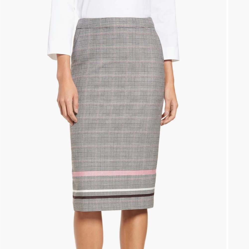 Halogen Gray Plaid Pencil Skirt with Pink Stripes